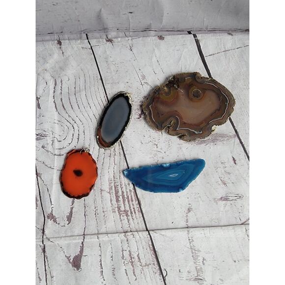 Lot Of 4 geode slices lot blue Orange Ornaments - Picture 6 of 9